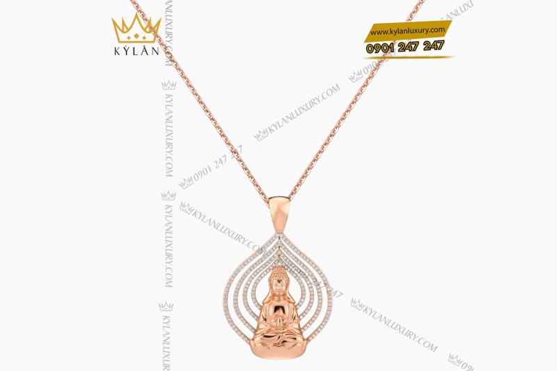 Mặt dây chuyền Phật Quan Âm vàng hồng Au750 đính kim cương