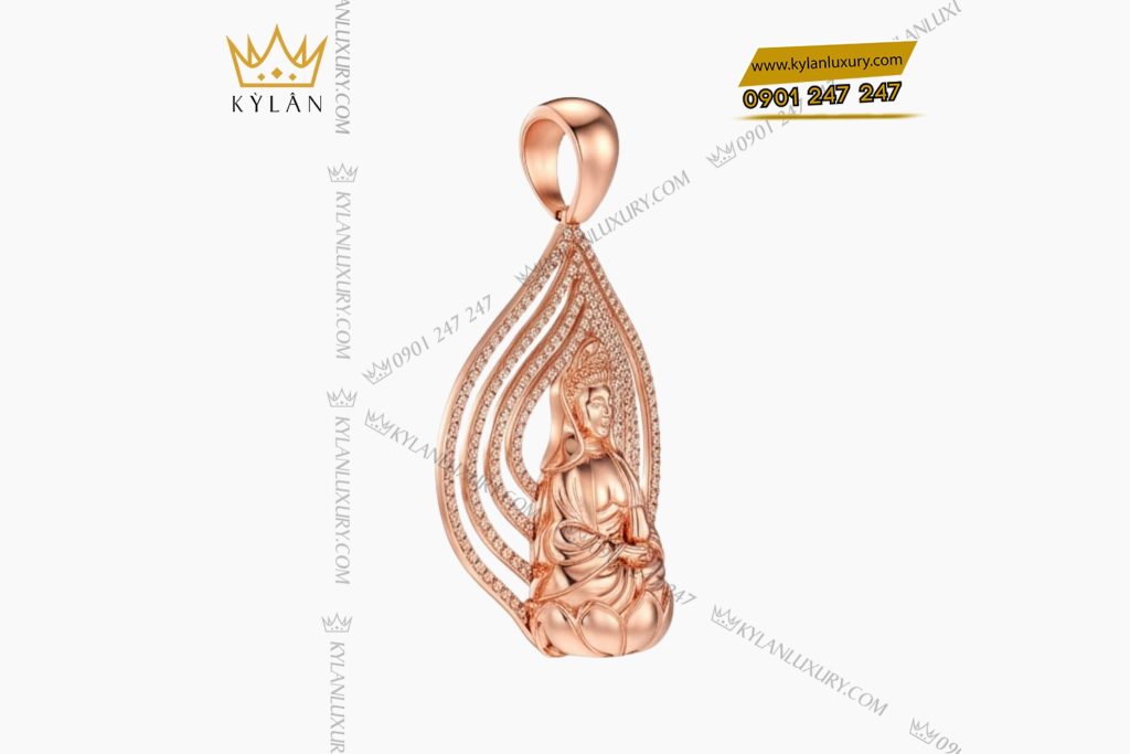 Mặt dây chuyền Phật Quan Âm vàng hồng Au750 đính kim cương 4 Mặt dây chuyền Phật Quan Âm vàng hồng Au750 đính kim cương