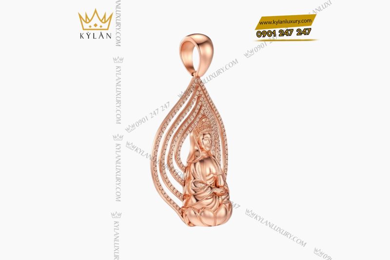 Mặt dây chuyền Phật Quan Âm vàng hồng Au750 đính kim cương