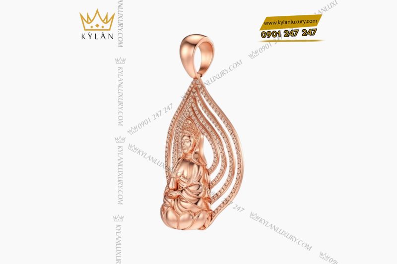 Mặt dây chuyền Phật Quan Âm vàng hồng Au750 đính kim cương