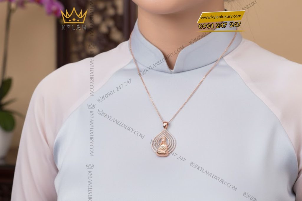Mặt dây chuyền Phật Quan Âm vàng hồng Au750 đính kim cương 5 Mặt dây chuyền Phật Quan Âm vàng hồng Au750 đính kim cương