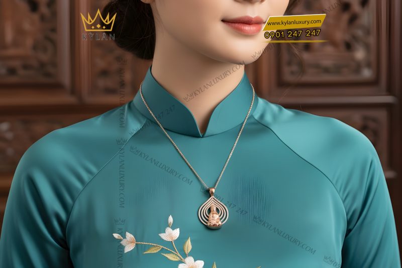 Mặt dây chuyền Phật Quan Âm vàng hồng Au750 đính kim cương