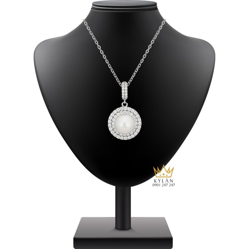 Mặt dây chuyền ngọc trai vàng trắng Au750 đính kim cương
