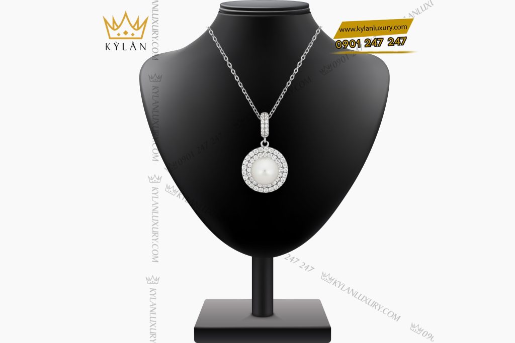 Mặt dây chuyền ngọc trai vàng trắng Au750 đính kim cương 2 Mặt dây chuyền ngọc trai vàng trắng Au750 đính kim cương