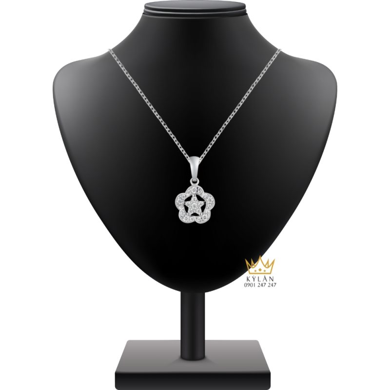 Mặt dây chuyền ngôi sao vàng trắng Au750 đính kim cương