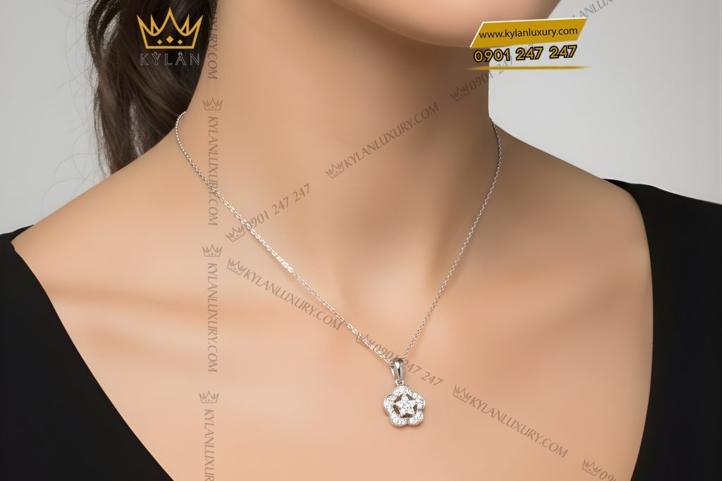 Kỳ Lân Luxury Mat day chuyen ngoi sao vang trang Au750 dinh kim cuong 7 Mặt dây chuyền ngôi sao vàng trắng Au750 đính kim cương