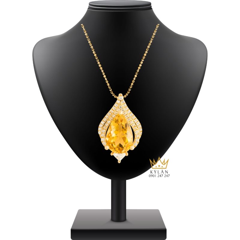 Mặt dây chuyền vàng Au750 đính kim cương và đá quý vàng