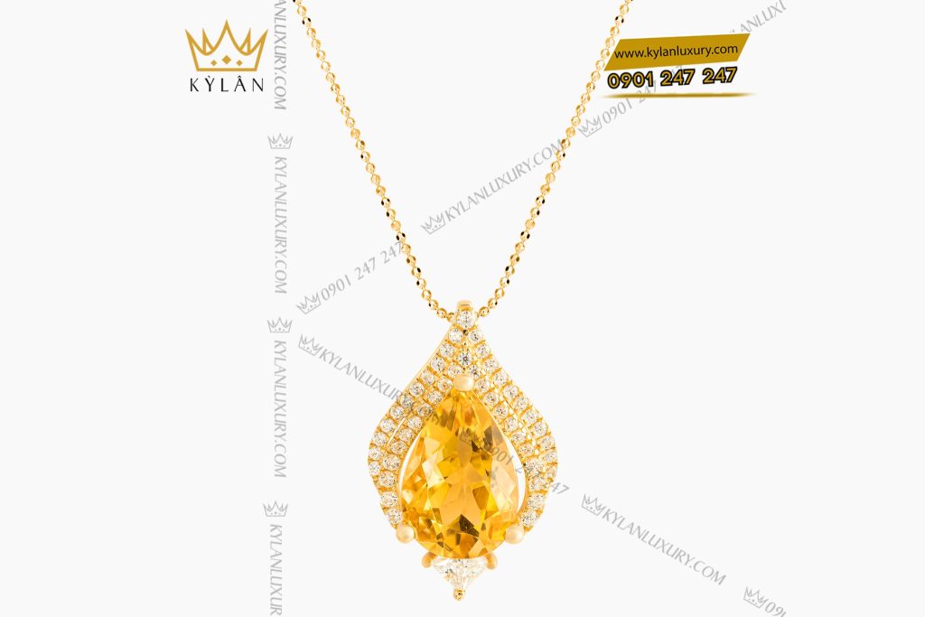 Mặt dây chuyền vàng Au750 đính kim cương và đá quý vàng