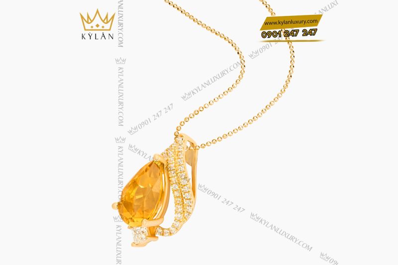 Mặt dây chuyền vàng Au750 đính kim cương và đá quý vàng