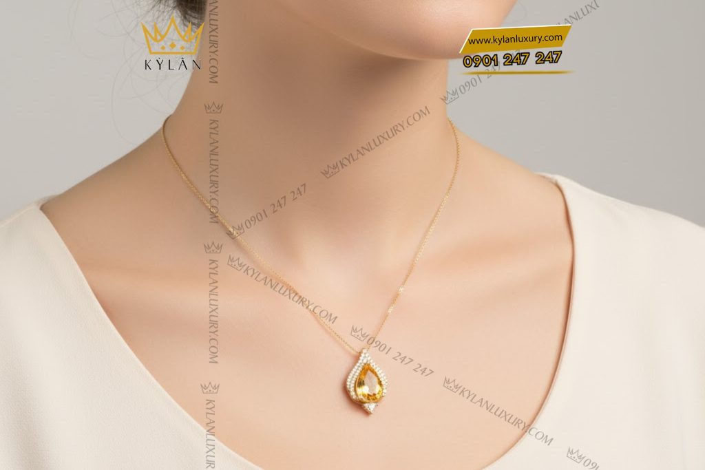 Kỳ Lân Luxury Mat day chuyen vang Au750 dinh kim cuong va da quy vang 8 Mặt dây chuyền vàng Au750 đính kim cương và đá quý vàng