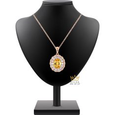 Mặt dây chuyền vàng hồng Au750 đính kim cương và đá quý