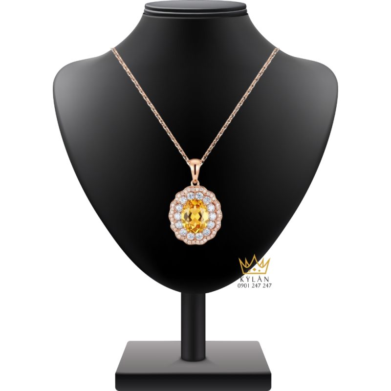 Mặt dây chuyền vàng hồng Au750 đính kim cương và đá quý