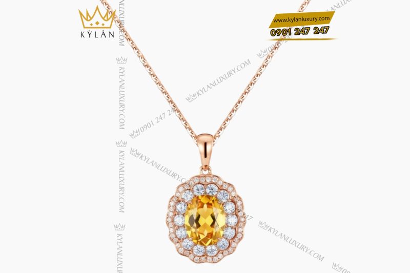 Mặt dây chuyền vàng hồng Au750 đính kim cương và đá quý