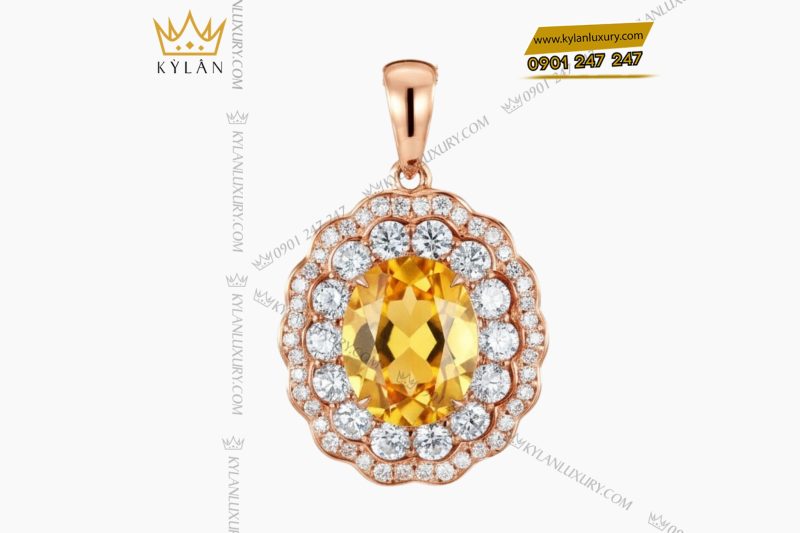 Mặt dây chuyền vàng hồng Au750 đính kim cương và đá quý