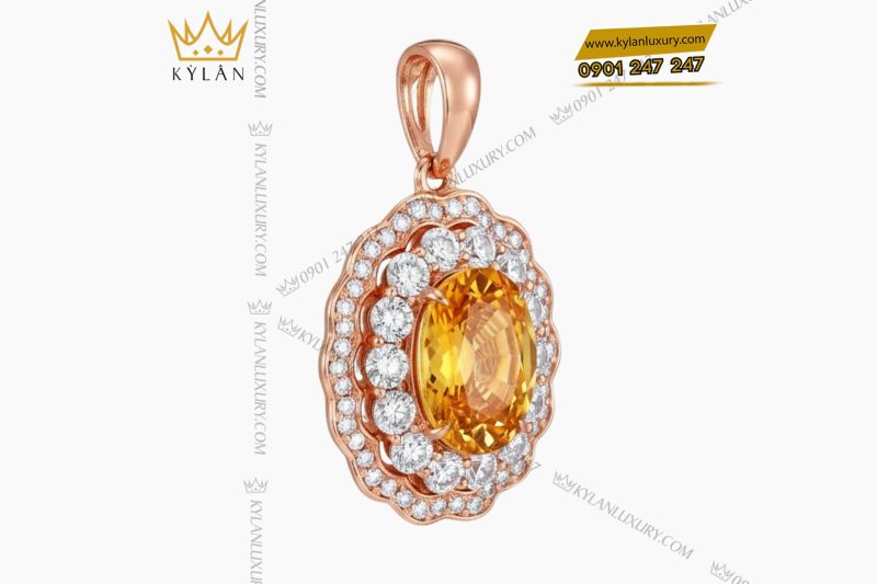 Mặt dây chuyền vàng hồng Au750 đính kim cương và đá quý