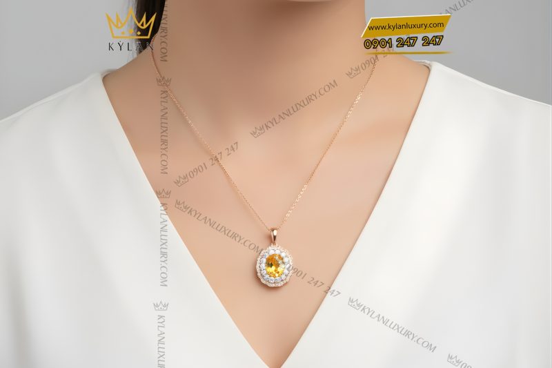 Mặt dây chuyền vàng hồng Au750 đính kim cương và đá quý