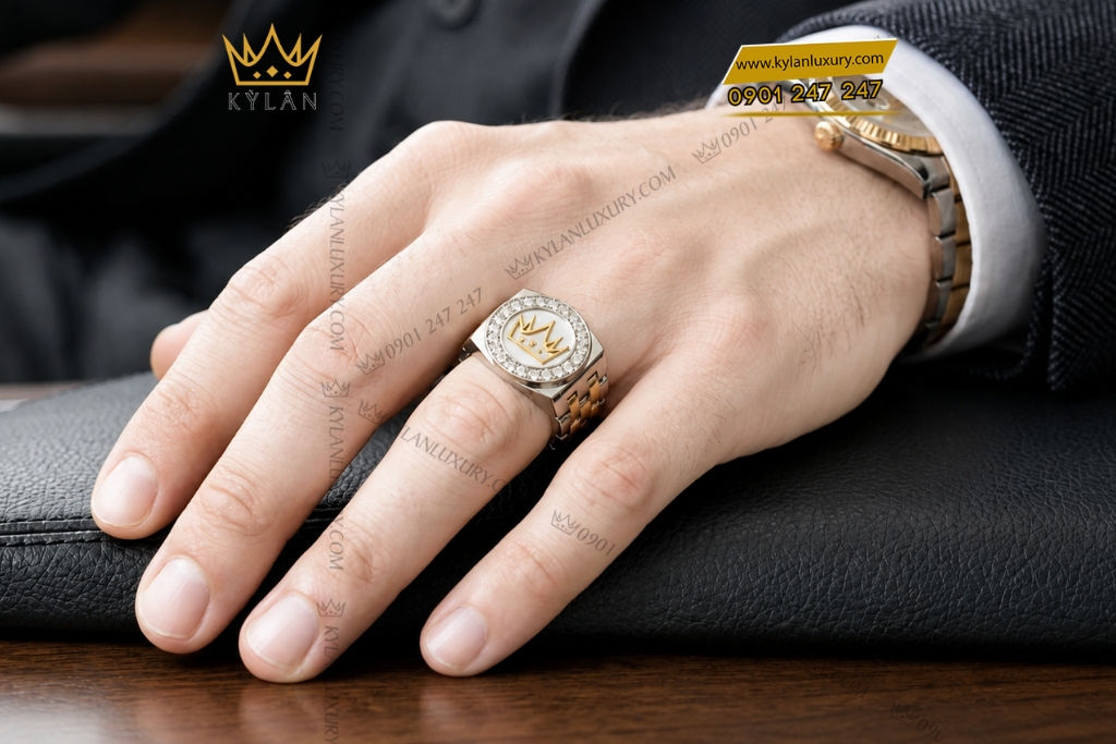 Kỳ Lân Luxury Nhan Ky Lan Crown demi vang vang Au750 dinh kim cuong 10 Nhẫn Kỳ Lân Crown demi vàng Au750 đính kim cương