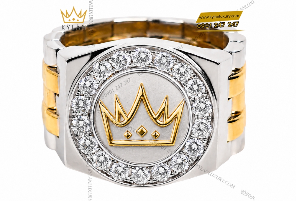 Nhẫn Kỳ Lân Crown demi vàng vàng Au750 đính kim cương