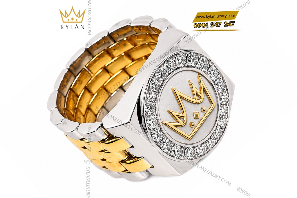Kỳ Lân Luxury Nhan Ky Lan Crown demi vang vang Au750 dinh kim cuong 4 Nhẫn Kỳ Lân Crown demi vàng Au750 đính kim cương