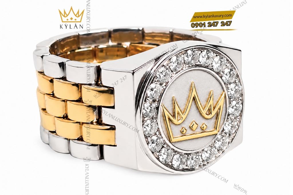 Nhẫn Kỳ Lân Crown demi vàng vàng Au750 đính kim cương