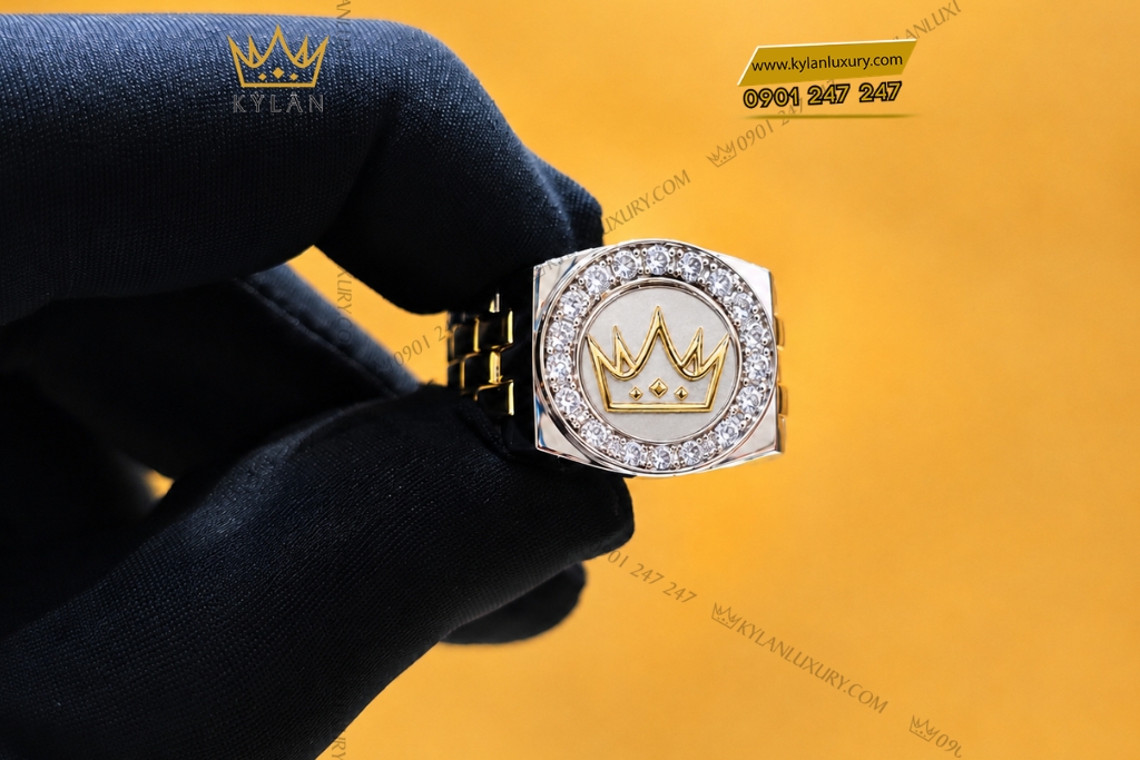 Nhẫn Kỳ Lân Crown demi vàng vàng Au750 đính kim cương