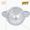 Nhẫn ngọc trai vàng trắng Au750 đính kim cương