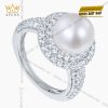Nhẫn ngọc trai vàng trắng Au750 đính kim cương