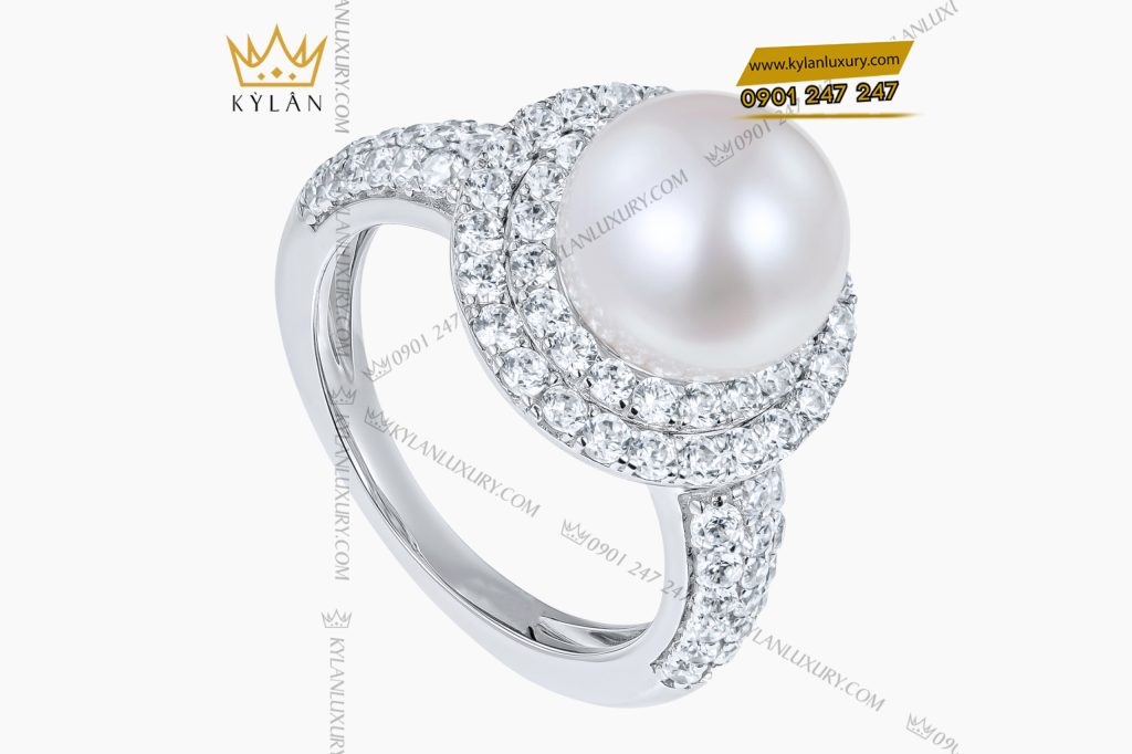 Kỳ Lân Luxury Nhan Ngoc Trai vang trang Au750 dinh kim cuong 3 Nhẫn ngọc trai vàng trắng Au750 đính kim cương