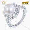 Nhẫn ngọc trai vàng trắng Au750 đính kim cương