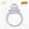 Nhẫn ngọc trai vàng trắng Au750 đính kim cương