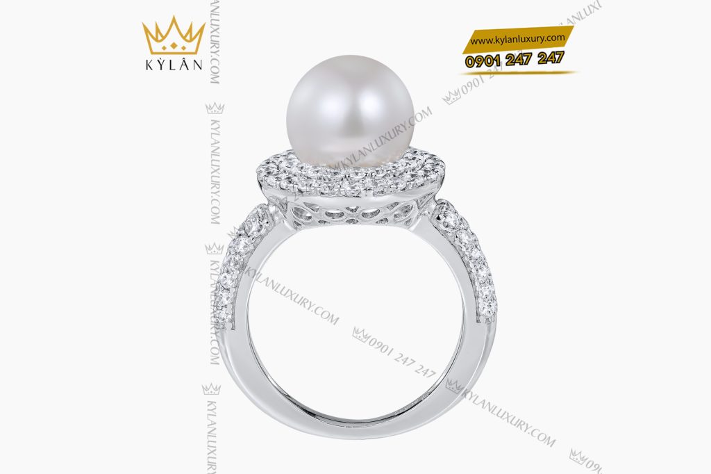 Nhẫn Ngọc Trai vàng trắng Au750 đính kim cương