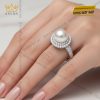 Nhẫn ngọc trai vàng trắng Au750 đính kim cương
