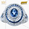 Nhẫn nữ vàng trắng Au750 đính kim cương và đá topaz