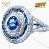 Nhẫn nữ vàng trắng Au750 đính kim cương và đá topaz