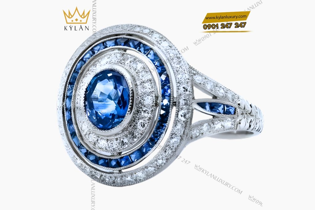 Kỳ Lân Luxury Nhan Nu Vang Trang Nguyen Khoi Au750 Dinh Kim Cuong 2 Nhẫn nữ vàng trắng Au750 đính kim cương và đá topaz