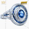 Nhẫn nữ vàng trắng Au750 đính kim cương và đá topaz