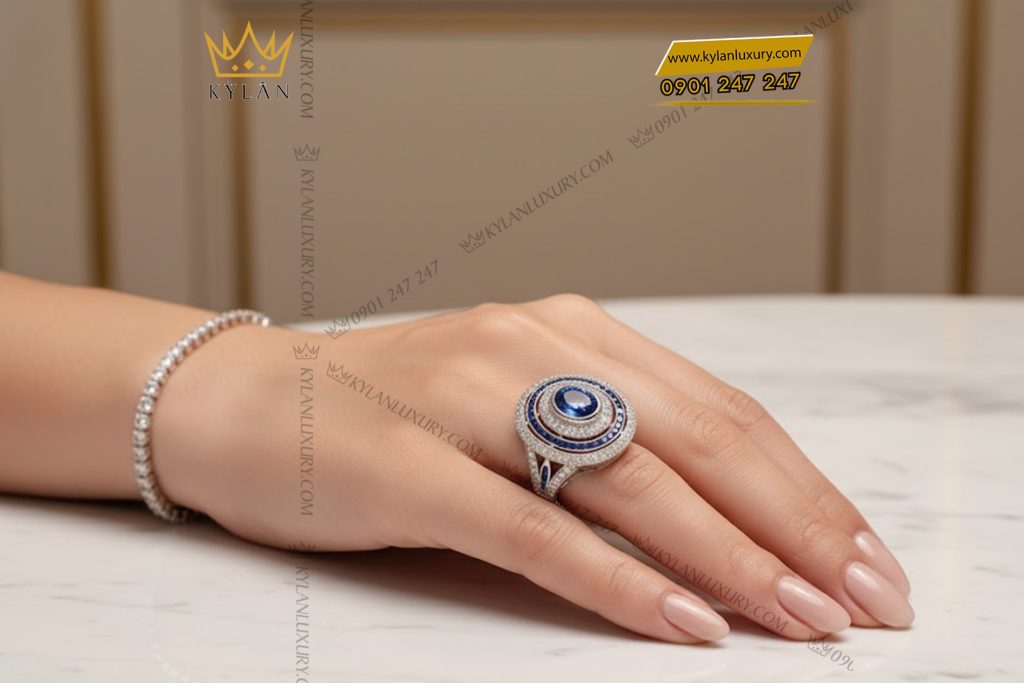 Kỳ Lân Luxury Nhan Nu Vang Trang Nguyen Khoi Au750 Dinh Kim Cuong 7 Nhẫn nữ vàng trắng Au750 đính kim cương và đá topaz