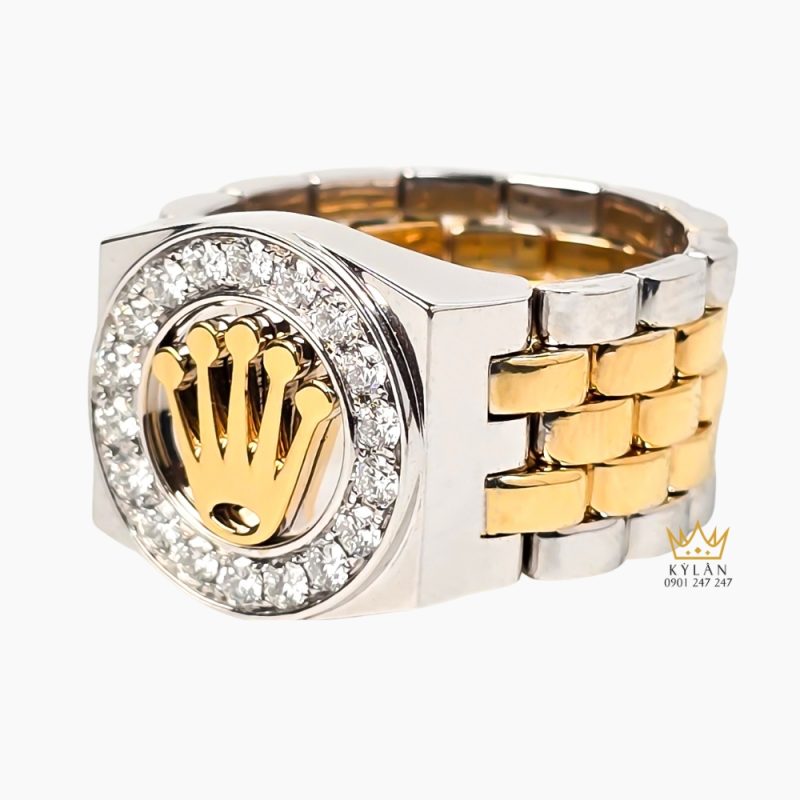 Nhẫn Rolex demi vàng vàng Au750 đính kim cương