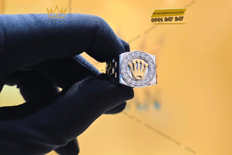 Nhẫn Rolex demi vàng vàng Au750 đính kim cương