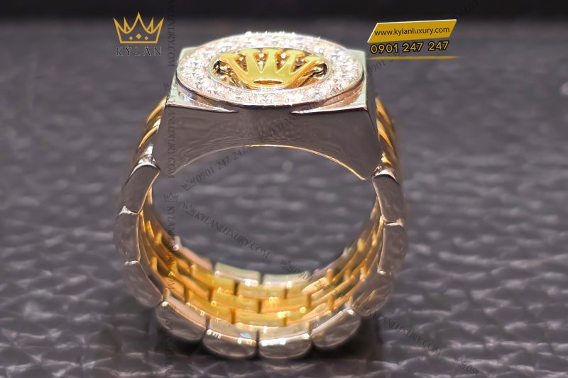 Nhẫn Rolex demi vàng vàng Au750 đính kim cương