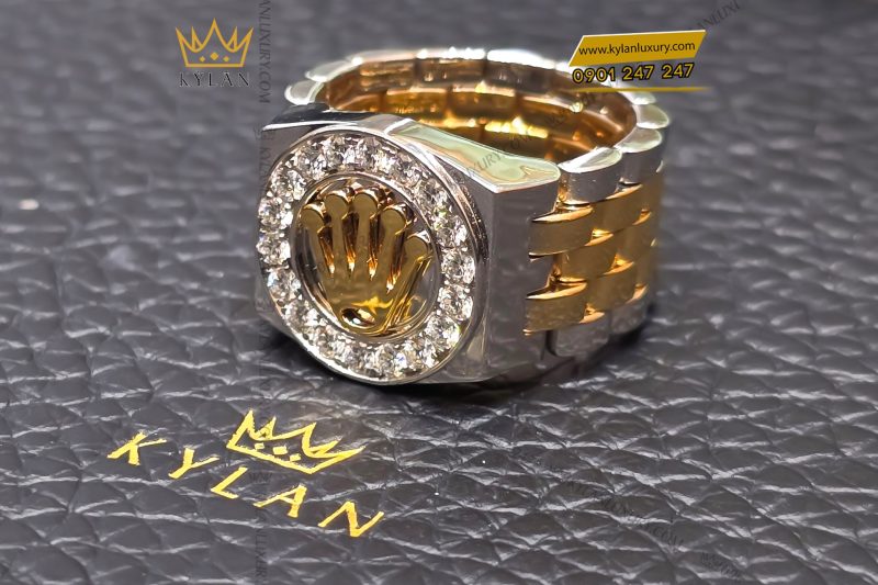 Nhẫn Rolex demi vàng vàng Au750 đính kim cương