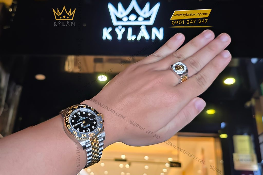 Nhẫn Rolex demi vàng vàng Au750 đính kim cương 