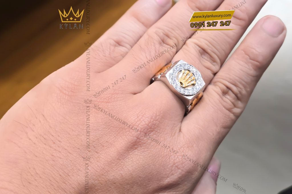 Kỳ Lân Luxury Nhan Rolex demi vang vang Au750 dinh kim cuong 5 Nhẫn Rolex demi vàng vàng Au750 đính kim cương
