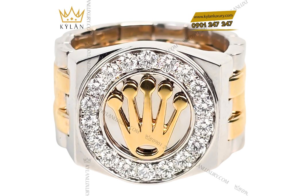 Nhẫn Rolex demi vàng vàng Au750 đính kim cương 