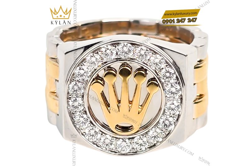 Nhẫn Rolex demi vàng vàng Au750 đính kim cương