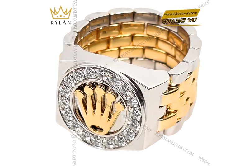 Nhẫn Rolex demi vàng vàng Au750 đính kim cương