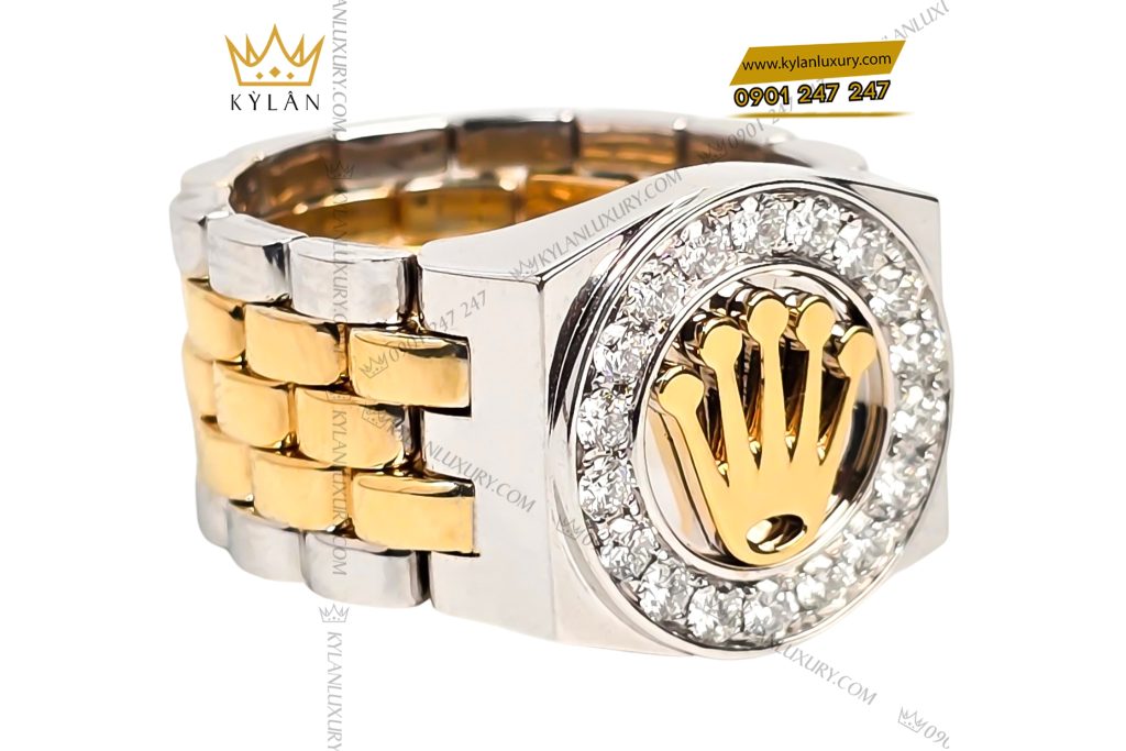 Kỳ Lân Luxury Nhan Rolex demi vang vang Au750 dinh kim cuong 8 Nhẫn Rolex demi vàng vàng Au750 đính kim cương
