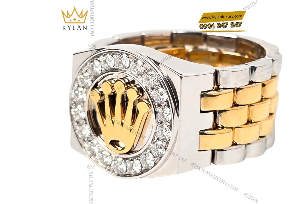 Kỳ Lân Luxury Nhan Rolex demi vang vang Au750 dinh kim cuong 9 Nhẫn Rolex demi vàng vàng Au750 đính kim cương