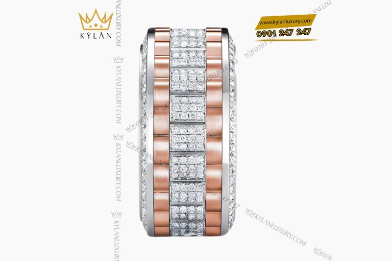 Nhẫn Rolex xoay vàng hồng Au750 đính 4 hàng kim cương