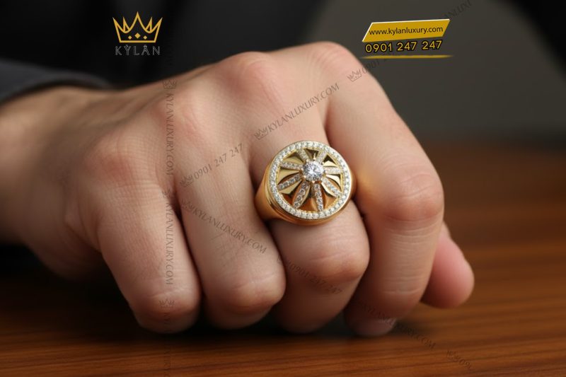 Nhẫn nam vàng Au750 đính kim cương